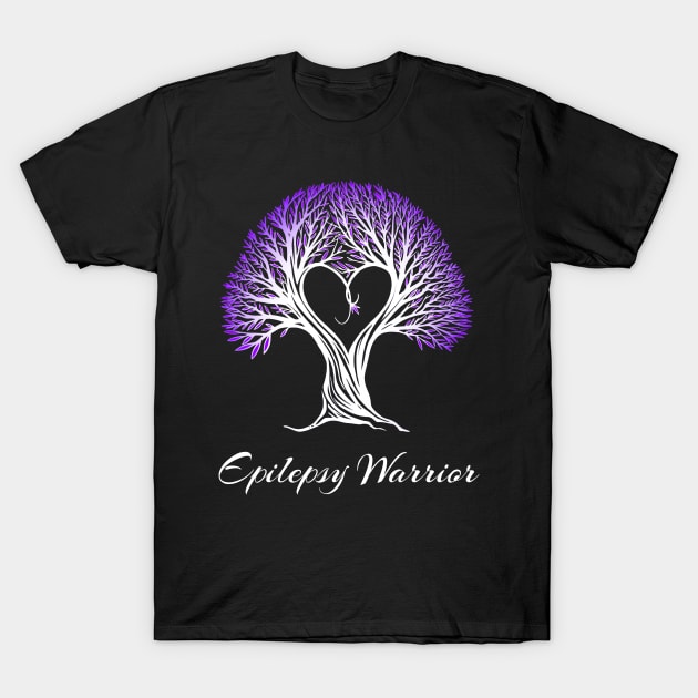 Epilepsy Warrior Purple Ribbon Tree With Heart T-Shirt by MerchAndrey